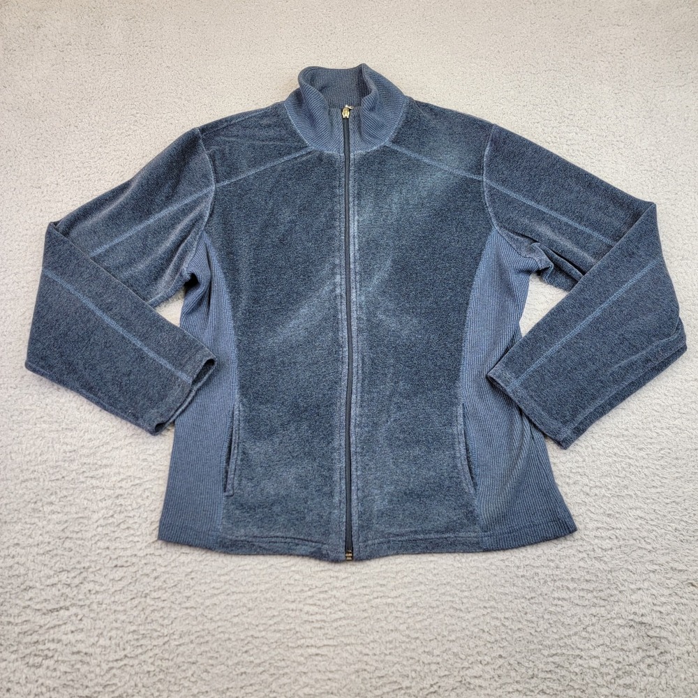Blassport by Bill Blass Sweater Women's Large Fleece Blue Collared Vintage‎ Full